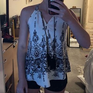 White and Balck blouse with tassels